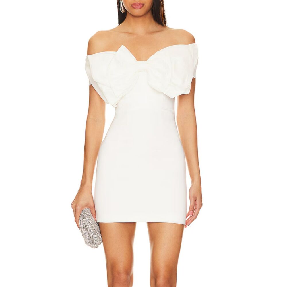 Bardot Bow Off-The-Shoulder Mini Dress Size M US 6 White Cocktail NWOT
